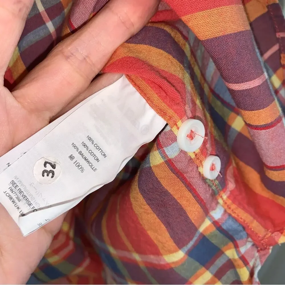 J. Crew Red Multicolor Plaid Short Sleeve Button Down Shirt